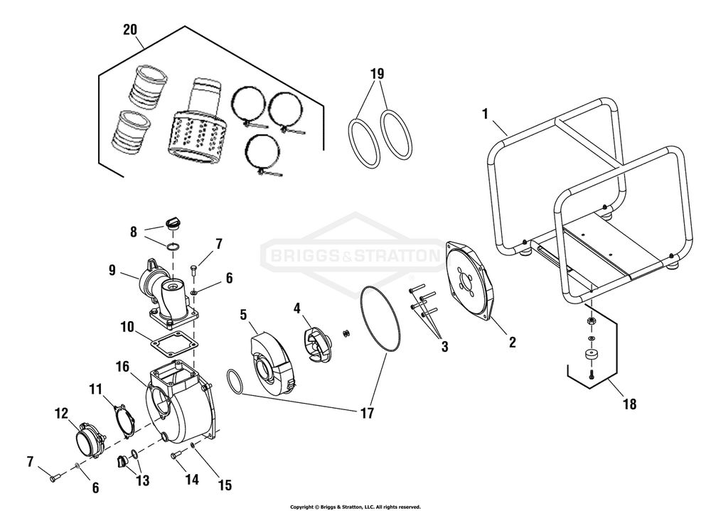 Water Pump Diagram and Parts List for 073050-00 WP3-30 Briggs and Stratton Water Pump